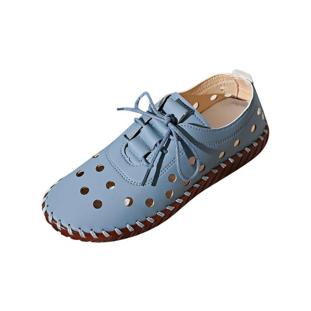 WRKEKC Womens Sandals Solid Color Stitched Cut Out Design Breathable Round Toe Closed Toe Lace Up Soft Sole Flat Sandals Casual