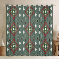 Homewish Hippie Green Aztec Curtains Pack of 2 (42x84 Each), Western Old Fashion Curtains Blackout, Teens Adult Women Men Bedroom Curtains, Window Curtains Home Decor