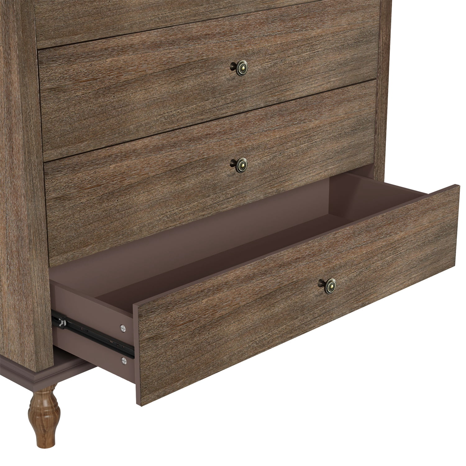 Hommoo 4-Drawer Antique Wooden Dresser with Brushed Rustic Brown Finish, Solid Wood Feet & Metal Knobs, Bedroom or Nursery Chest with Anti-Tip Kit, Rustic Brown