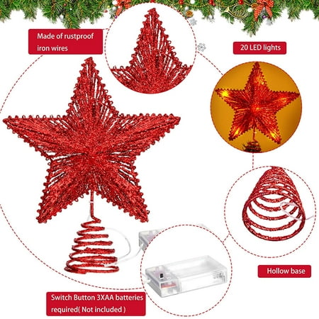 20 Light 10 Inches Christmas Star Tree Toppers Battery Operated Tree ...