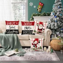 Feltree Christmas Throw Pillow Covers 4-Pack, Santa Claus Print Holiday Decor for Sofa Bed Living Room, 17x17 Inch Festive Pillow Cases