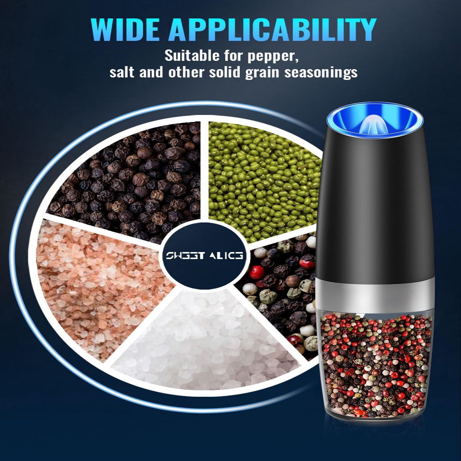 2 Pcs Electric Salt And Pepper Grinder Set Battery Operated One Hand Automatic Operation, Adjustable Coarseness Mill Grinders Shakers Led Light Stainless Steel, Kitchen Gadgets Gifts Ideas