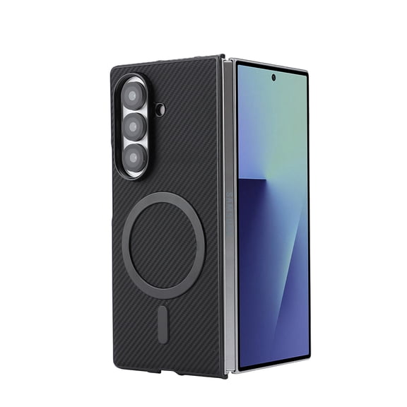 ELEHOLD Magnetic Case for Samsung Galaxy Z Fold 5, Carbon Fiber Texture Shockproof Case, Military Drop Protection Slim Fit Cover,Black