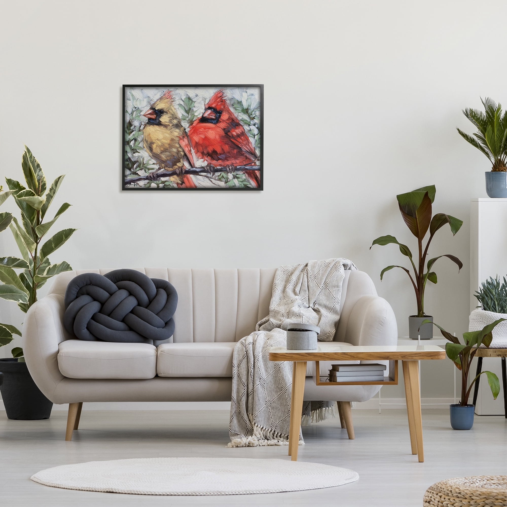 Stupell Two Cardinals Perched Winter Trees Animals & Insects Painting Black Framed Art Print Wall Art