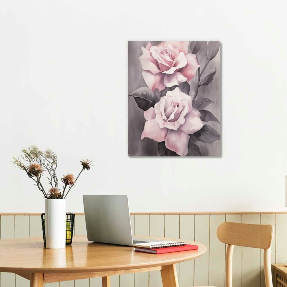 Nawypu Pink Grey Wall Art Rose Flower Floral Pictures Flowers