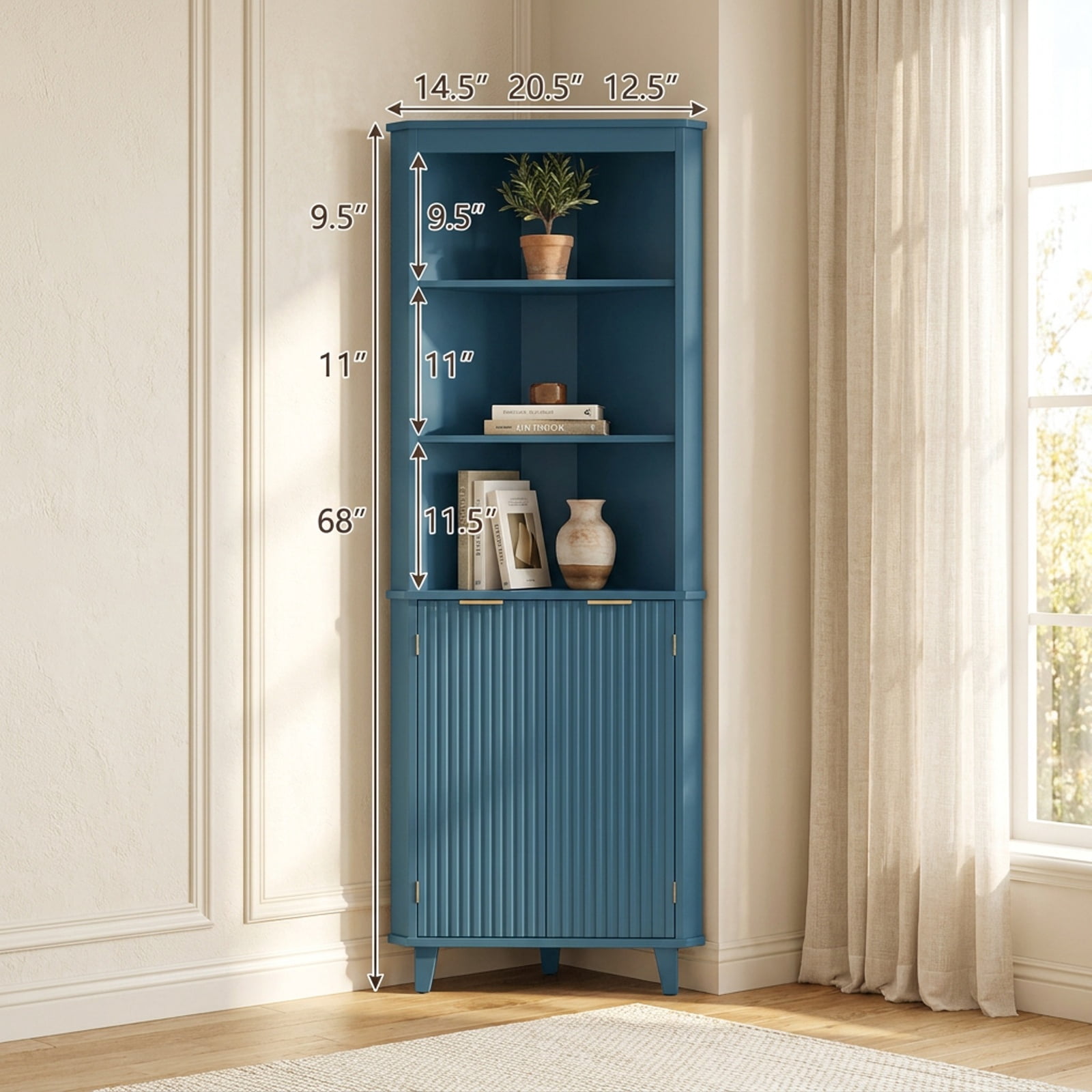 Vebreda Freestanding Bathroom Storage Cabinet, 68 Inch Tall Bathroom Floor Storage Cabinet with Fluted Doors, Space-Saving Design