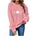 thumbnail image 2 of Aboser Valentines Day Shirts Women Fitted Long Sleeve Tshirt Trendy Heartbeat Prints Tops Comfy Crew Neck T-Shirt Loose Fit Tunic Tops, 2 of 3