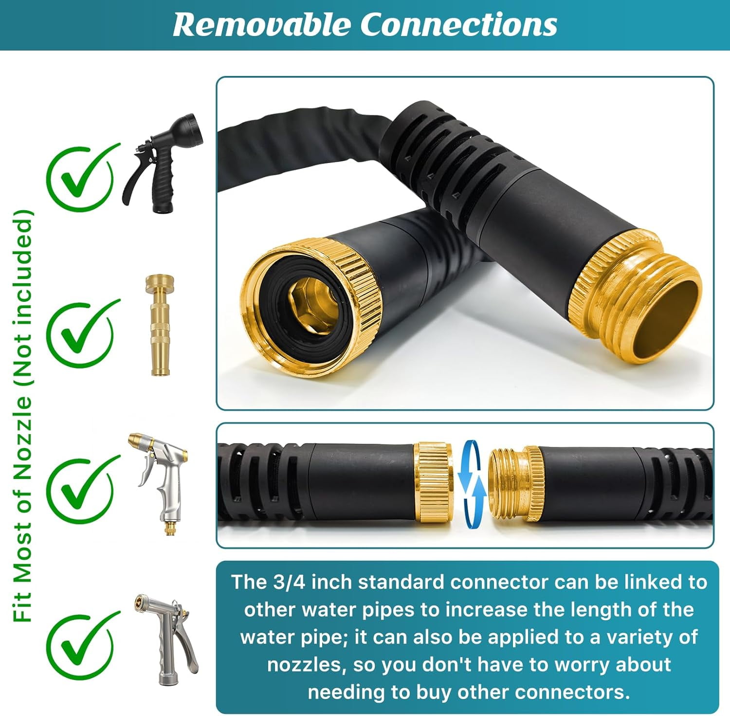 75ft Non-Expanding Garden Hose with 3/4" Fittings, Lightweight Water Pipe for Lawn, Car, and Plant Watering