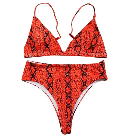 

VKEKIEO Two-Piece Sets Swimsuit Sport Bra Style Push-Up Orange L