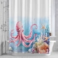 thumbnail image 2 of Pink Octopus Bathroom Shower Curtain, Nautical Watercolor Ocean Octopus Starfish Coral Seashell Waterproof Washable Soft Bath Curtain for Bathtub Decor with 12 Hooks&Grommet, 36x78 Inch, 2 of 9