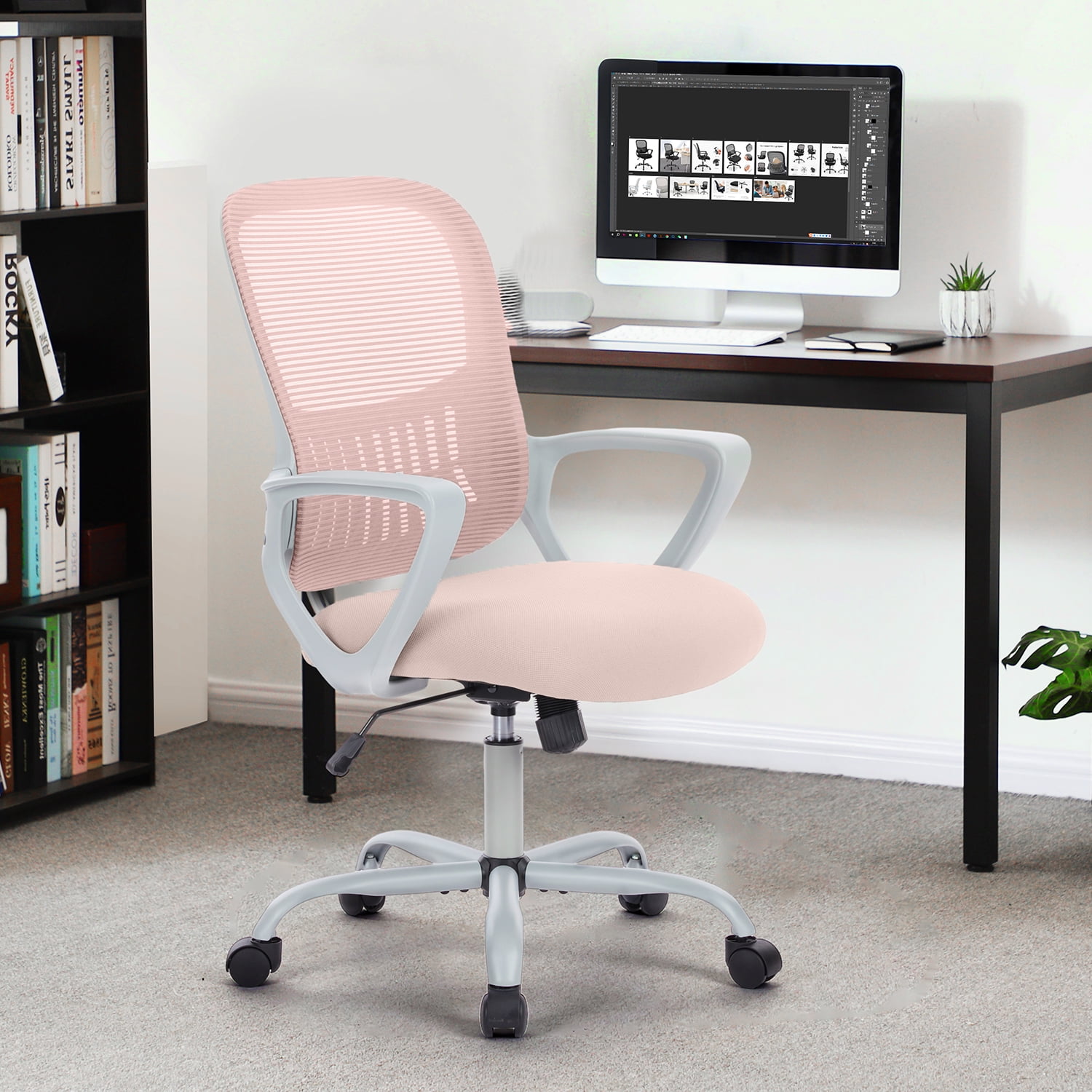 edx Desk Chair with Ergonomic Lumbar Support for Home, Office, Bedroom, 250lbs, Pink