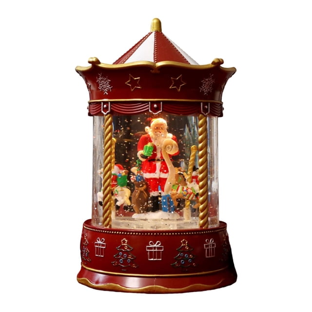Bola de nieve navideña, decoración navideña, caja de música con purpurina decorativa para mesa Papá Noel rojo