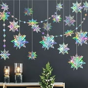 Winter Wonderland Iridescent Snowflake Hanging Garland Decorations Holographic Paper Snowflakes Decor Garlands Decor Snow Flake Streamer Banner Backdrop Christmas Party Supplies