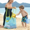 thumbnail image 3 of Large Mesh Beach Bag for Toys Sand Away Tote with Zipper for Child Swim Pool Travel Sandy Shoes Wet Towels 16 x 9.4 x 16inch Green Straps Blue Mesh, 3 of 5