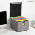 thumbnail image 4 of File Boxes 1PackLetter Size Multi-purpose Linen File Storage Box Organizers Collapsible Foldable Decorative Linen Storage Hanging Filing Folders with Lids Office Gray File Box Filing Box, 4 of 7