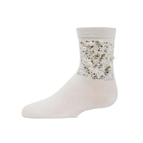 MeMoi Starry Night Jeweled Girls Combed Cotton Crew Socks - Girls - Female, 6, Winter White
