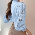 thumbnail image 4 of JUMESG Womens Oversized Button Down Shirts Women Casual Boho Blouse Fashion Floral Shirts V Neck Long Puff Sleeve Lightweight Chiffon Spring Summer Tops 2024 (Sky Blue,L), 4 of 7
