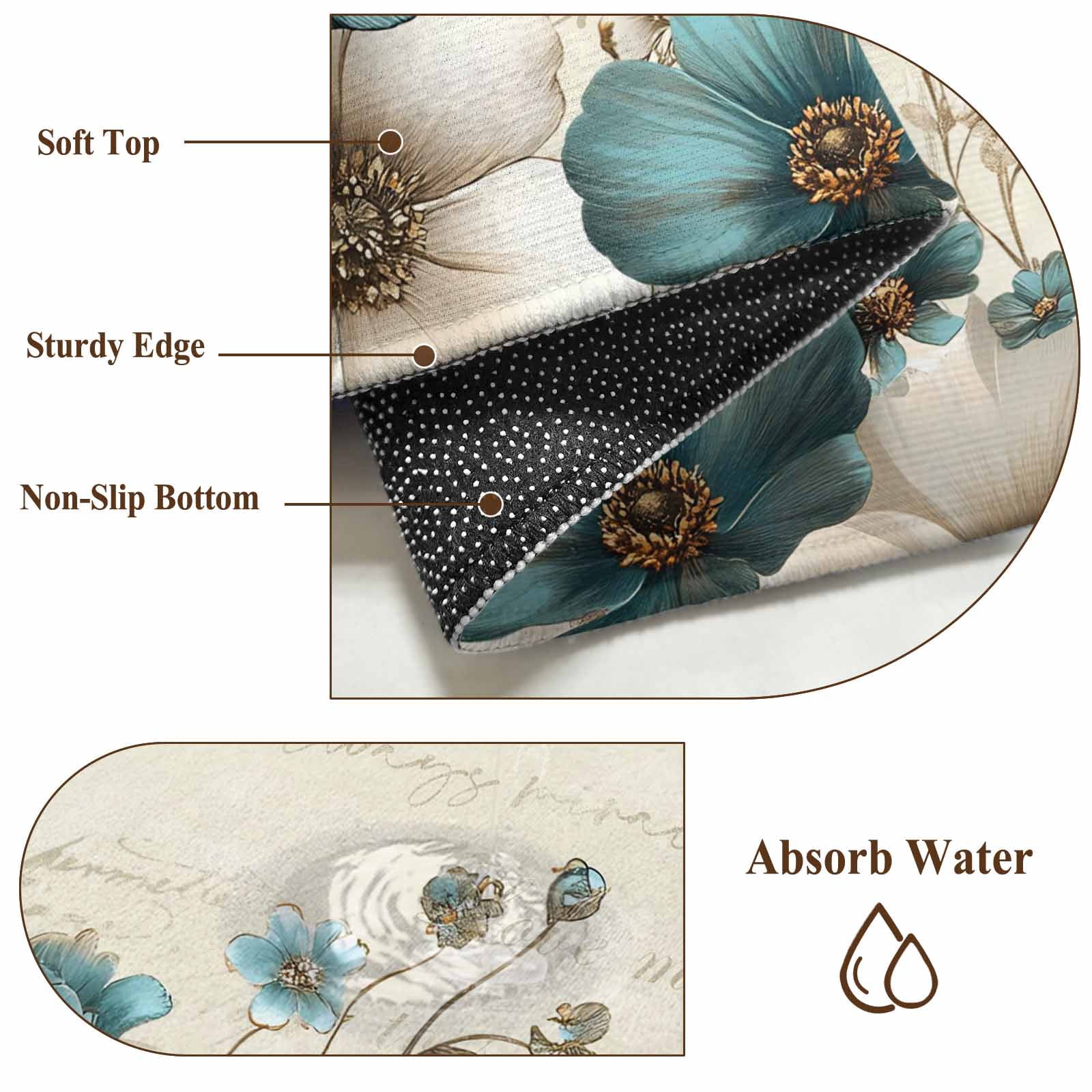 Teal Tulip Butterfly Entryway Rug 2'x3'&nbsp; Non Slip Front Door Mats, Turquoise Floral Farmhouse Beige Entrance Rugs Indoor Outdoor Carpet, Washable Floor Mats Small Area Rug for Bedroom Kitchen