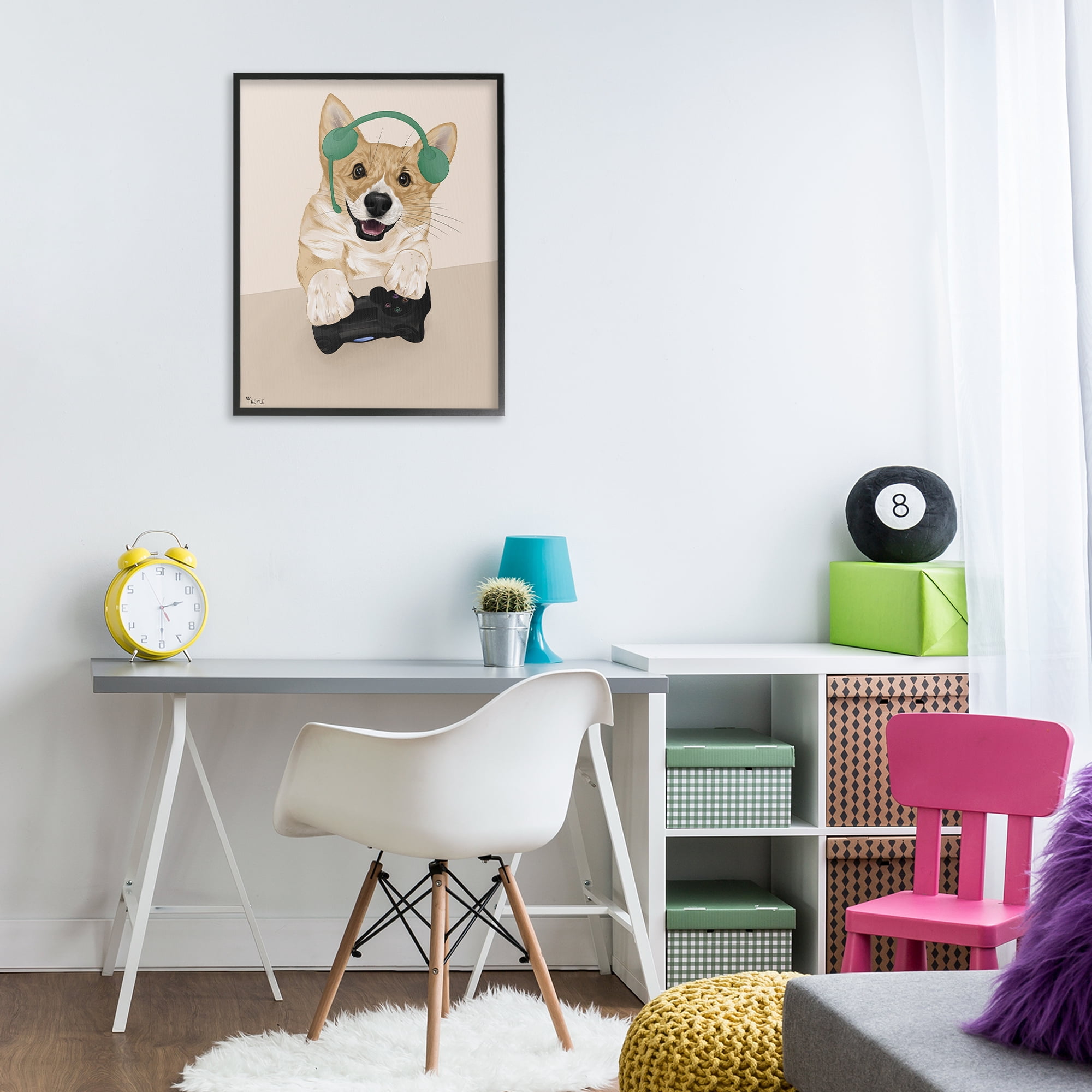 Stupell Industries Happy Gamer Dog Animals & Insects Painting Black Framed Art Print Wall Art, 24 x 30