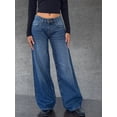 thumbnail image 4 of Women Y2k Low Rise Baggy Jeans Loose Fit Boyfriend Straight Wide Leg Trendy Stretch Long Denim Pants Academy Blue XS, 4 of 8