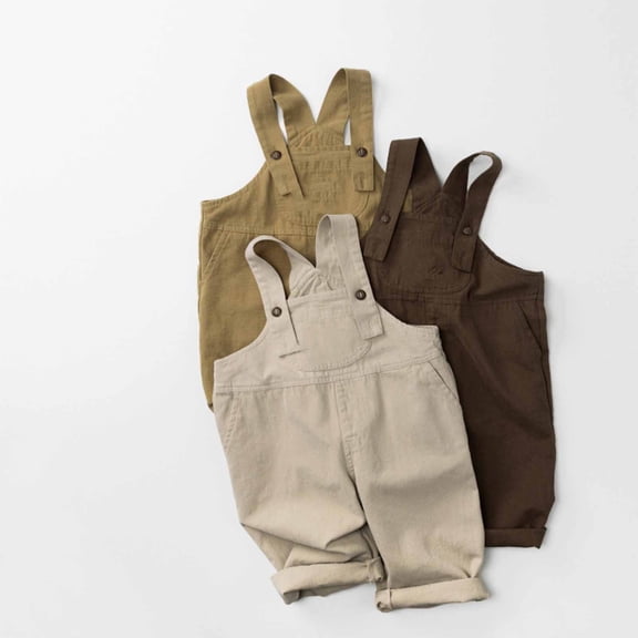 Pants for Boys Wide Straps Solid Print Denim Bib Overalls with Adjustable Shoulder Straps for Casual Beige 18 Months-24 Months
