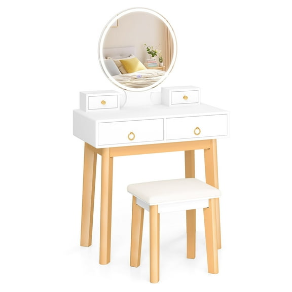 Topbuy Vanity Desk Set with Lighted Mirror Dressing Table with 3-Color LED Lights