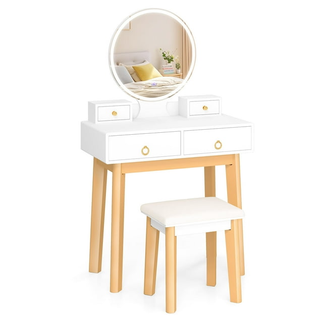Patiojoy Vanity Desk Set with Lighted Mirror Dressing Table with 3-Color LED Lights