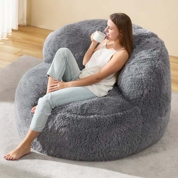Hobestluk Bean Bag Chair Giant Bean Bag Chairs for Adults Big Adult Bean Bag Chair with Foam Filler Large Beanbags with Stuffed Back Lazy Sofa, Grey-Oversize