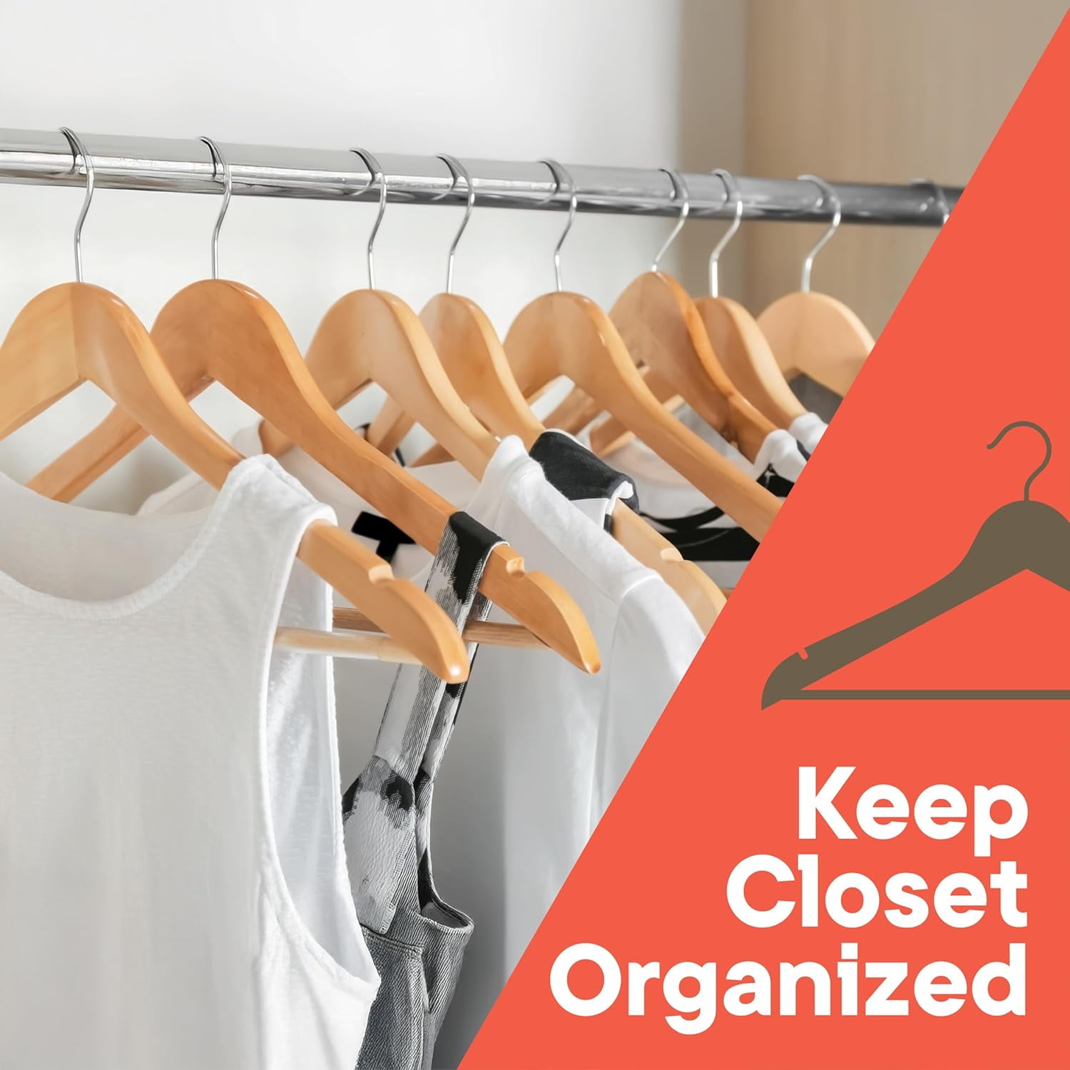 Natural Wooden Hangers 20 Pack – Heavy-Duty with 360° Swivel Hook, Non-Slip, Pants Bar & Shoulder Grooves - Wooden Hangers for Suits, Jackets, Dresses & Camisoles, Space-Saving and Smooth Finish