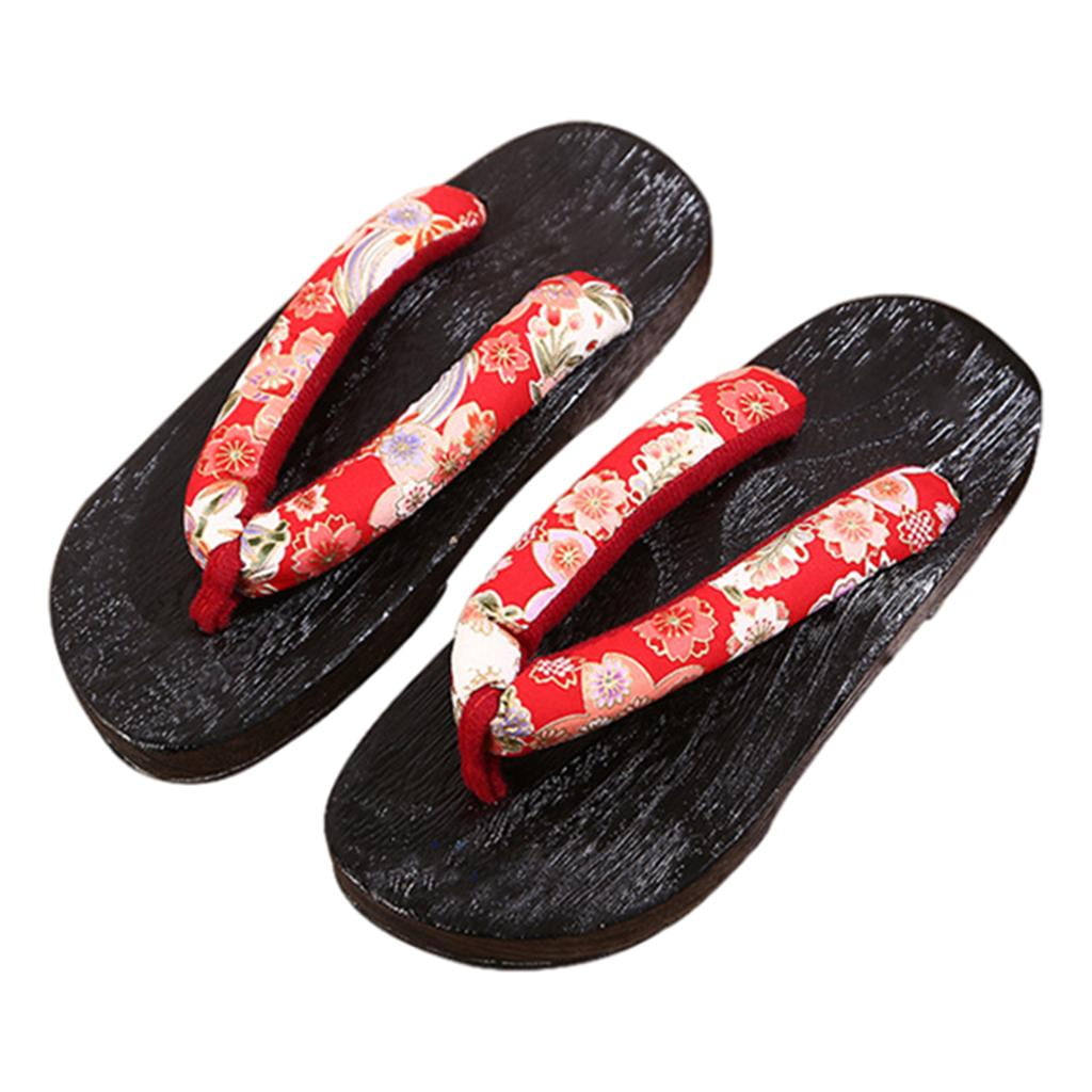 Japanese Mens Geta Clogs Kimono Flip Flops Sandals Wood Flat Heel Slippers
