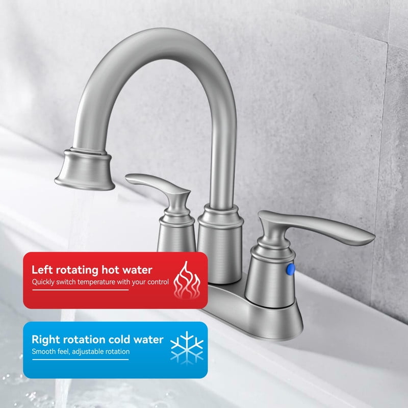 AUKTOPT Bathroom Faucet 3 Hole, Centerset 4 Inch Faucet 2 Handle Bathroom Sink Faucet Lead-Free with Pop up Drain, Brushed Nickle