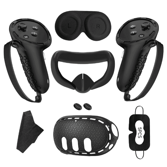 GJX VR Headset,Black VR Glasses with Meta Quest 3 Case,High-End Silicone VR Accessories,Black