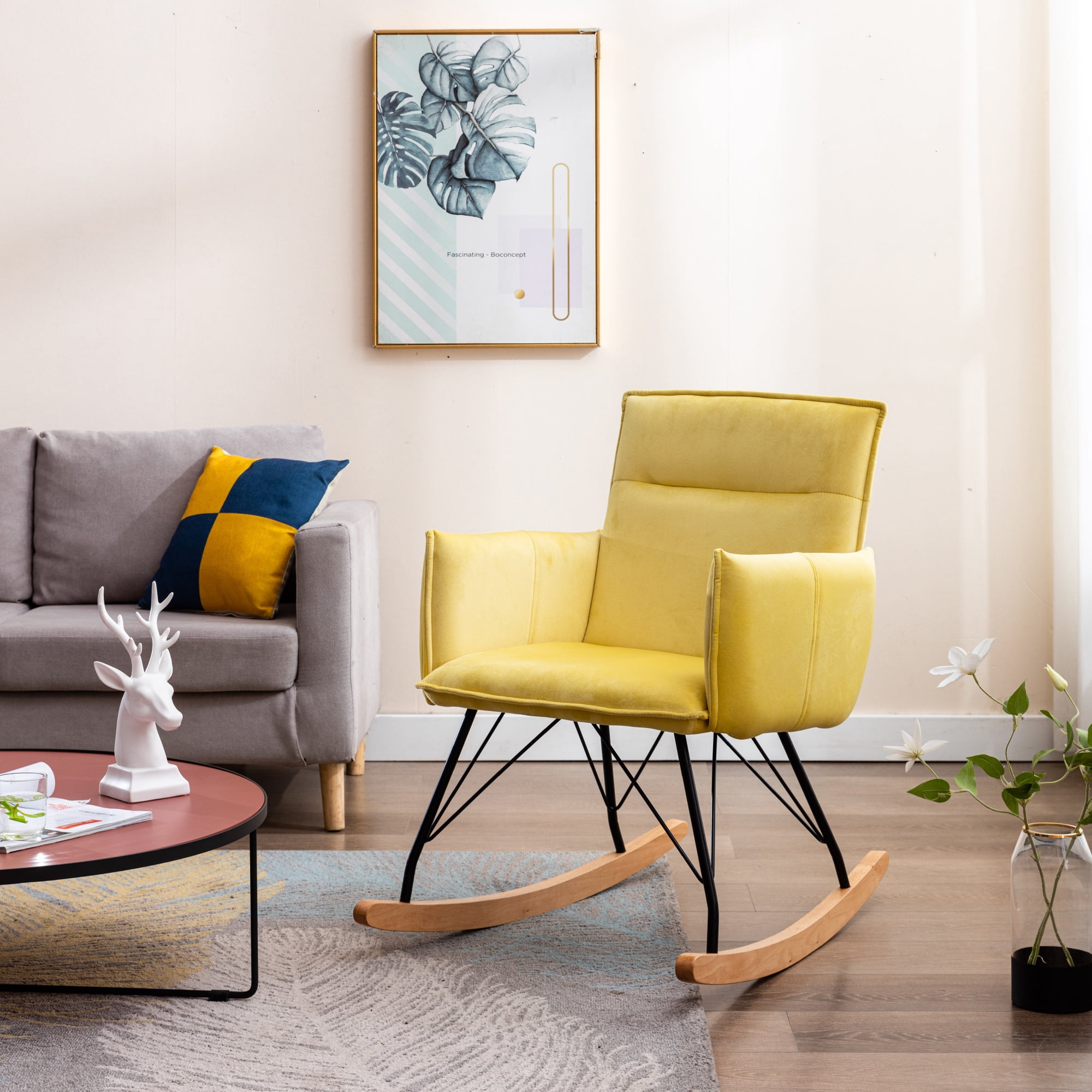 uhomepro Living Rocking Chair, Nursery Glider Rocker with Upholstered ...