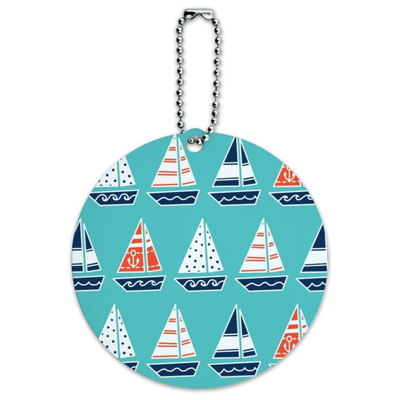 Cute Sailboats Pattern Round Luggage ID Tag Card Suitcase Carry-On