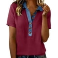 thumbnail image 3 of Tqcoqu Polo Shirts for Women Front Button V Neck Short Sleeve Womens Tops Casual Comfy Loose Fit T Shirts,Hot Pink,Women's S-XXL, 3 of 7
