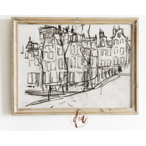 Vintage Cityscape Drawing, Abstract Sketch, City Line Art Ink Sketch, Wall Gallery Print European Decor Wall Art, Modern Wall Decor, 8x12 UNFRAMED