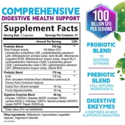 Probiotics 100 Billion CFU - 10 Premium Strains + Prebiotics - Best Daily Probiotic Supplement for Women & Men - For Immune Support, Digestive Health, Occasional Constipation & Gas - 120 Capsules