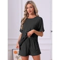 thumbnail image 2 of DARING DIVA Women's Soft Pajama Set Round Neck Rolled Cuffs Top with Shorts S Black, 2 of 7