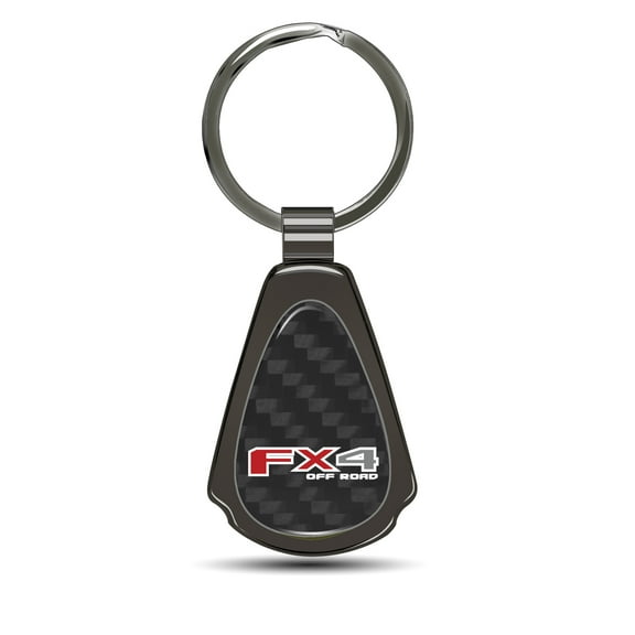 F-150 FX4 Off Road Real Black Carbon Fiber Gunmetal Metal Teardrop Key Chain