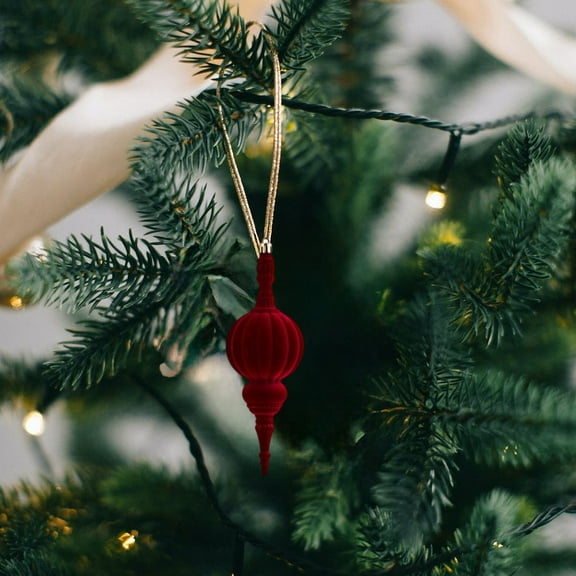 Deeceymbur Burgundy Velvet Christmas Ornament Ball Flocked Hanging Decoration Vintage Style Set of 2 for Tree Home Holiday Decor