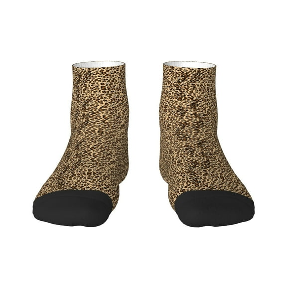 Rateoe Leopard Print Brown Pattern Quarter Crew Socks,Toe Seamed Ankle Socks,Cotton Cushioned Breathable Athletic Crew Sports Socks