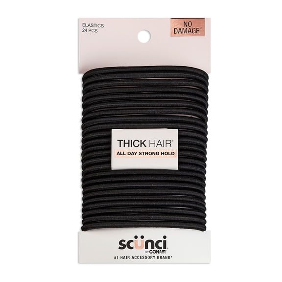 Scunci No Damage Nylon Ponytail Hair Ties, Black, 24 Count