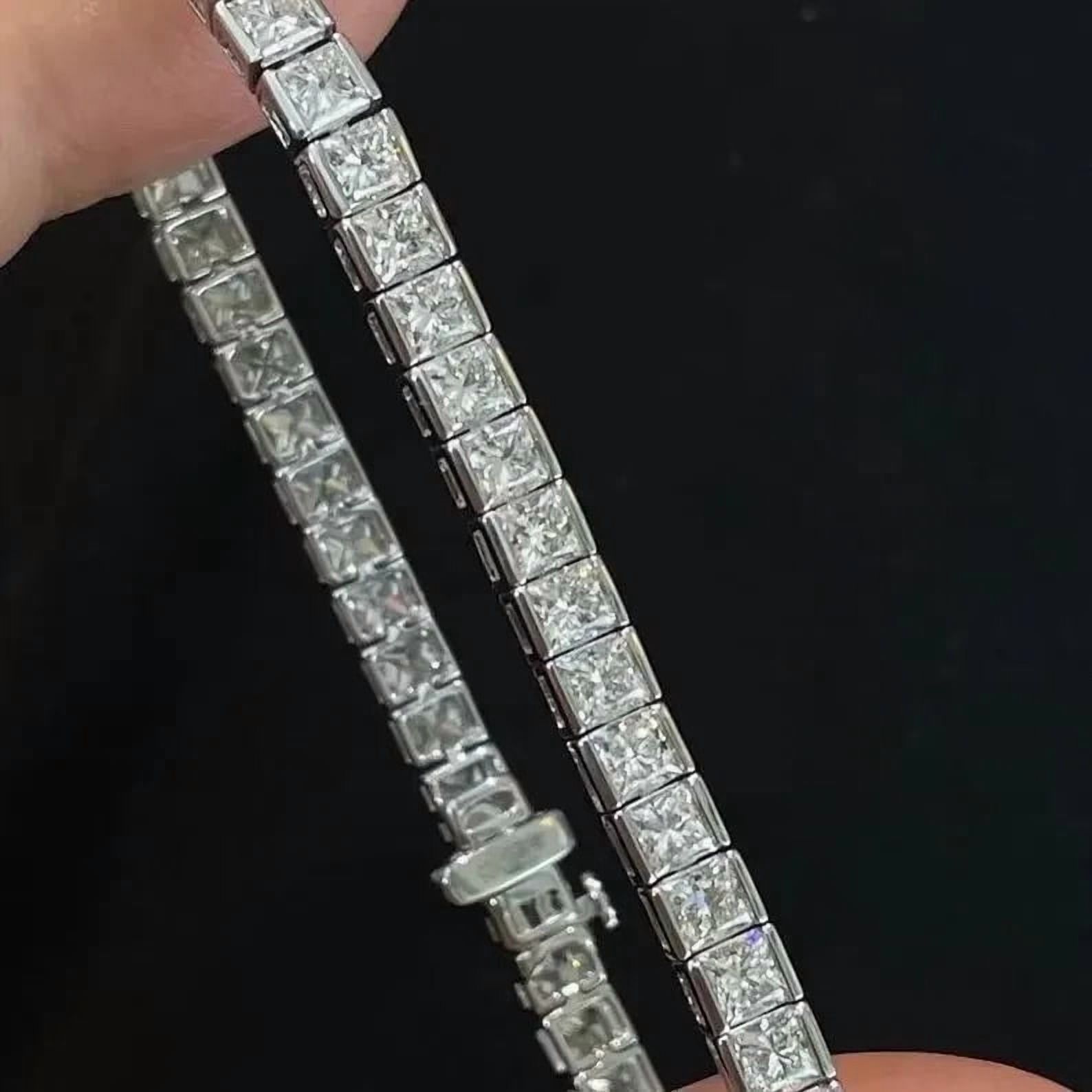 8 CT Princess Cut Moissanite 14K White Gold Plated Half Bezel Set Tennis Bracelet For Men