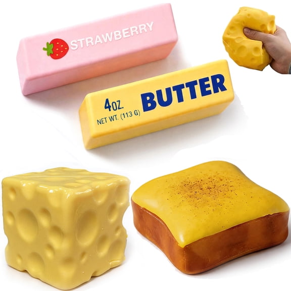jQMUHLC 4Pcs Bread Butter Squishy,Slow Rising Squishy, Butter Stick Squeeze Balls for Stress Relief Pressure Sensory for Adults Birthday Gift