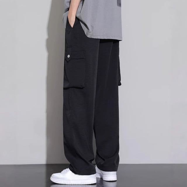 Handshe Men's Summer Casual Pants with Wide-Leg Straight Fit Quick-Dry Workwear