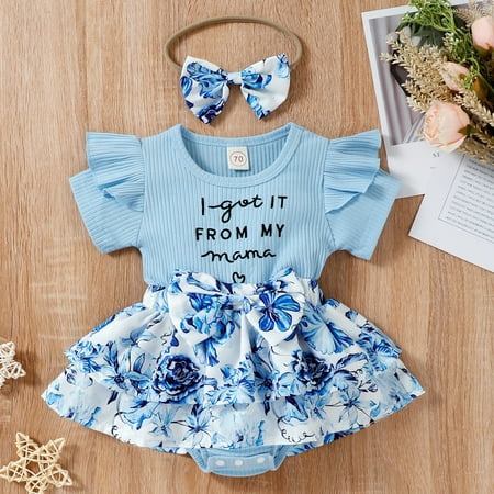 

Zukuco Infant Baby Girl Clothes Spring Summer Outfits for Girls Shorts Set Cute Ruffle Sleeve Floral Shorts with Headband Blue 6-12 Months