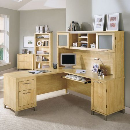 Bush Somerset L-Shaped Desk with Hutch - Maple - Walmart.com