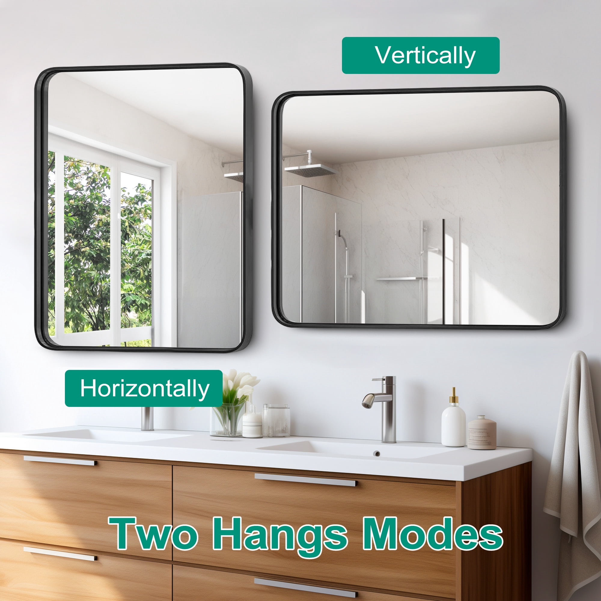 22x30 Inch Bathroom Mirror Large Rectangle Vanity Framed Mirror for Wall, Tempered Glass, Hangs Horizontally or Vertically