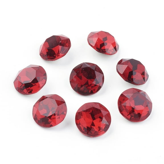 50pcs Pointed Back & Back Glass Rhinestone Cabochons Grade A Faceted Flat Round Light Siam 10x5mm