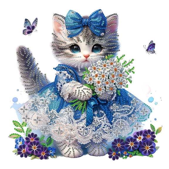 5d Diamond Art Kit for Adults, Cute Cat DIY Diamond Painting Canvas with Full Set Tools, Pet Animal Crystal Art Picture, Stress Relief Craft for Home Wall Decor, Ideal Holiday Birthday Gift, E